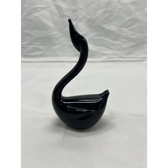 Vtg Crowning Touch Collections Black Glass Swan Set Original Sticker - Picture 2 of 4